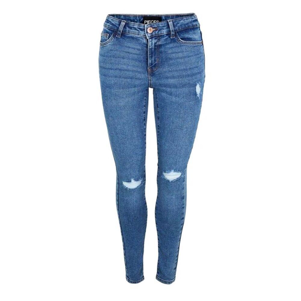 Pieces Womens/Ladies Distressed Skinny Jeans / Blue Denim